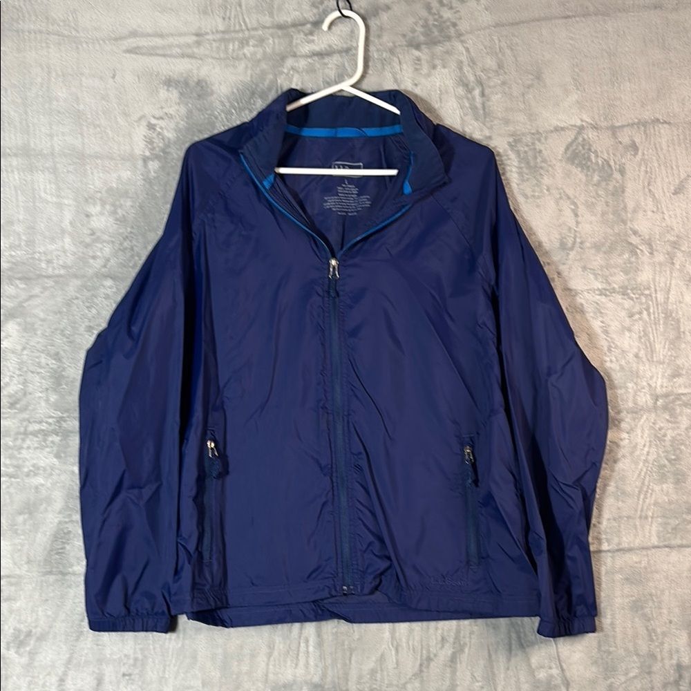 LL Bean Navy Lightweight Nylon Rain Jacket Size Large